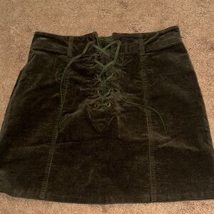 Forever 21 Dark Green Velvet Lace-Up Mini Skirt